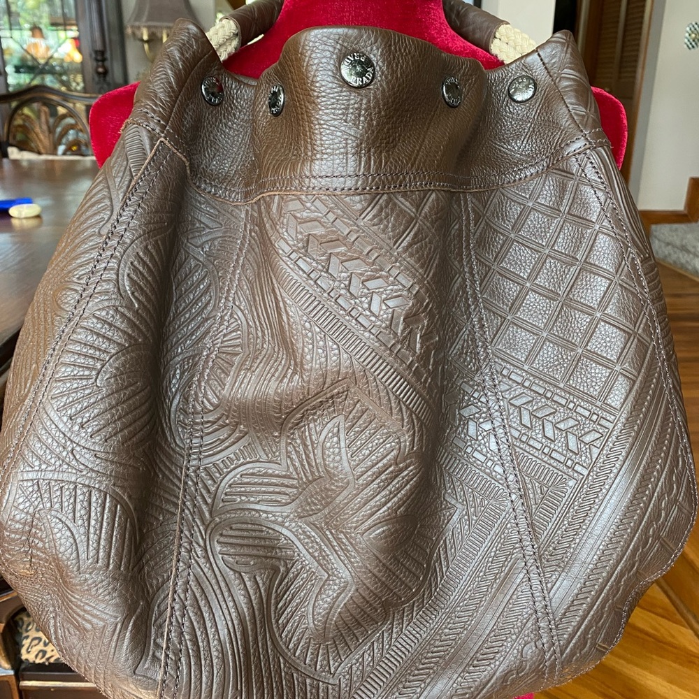 Prada Brown Embossed Leather Hobo Bag